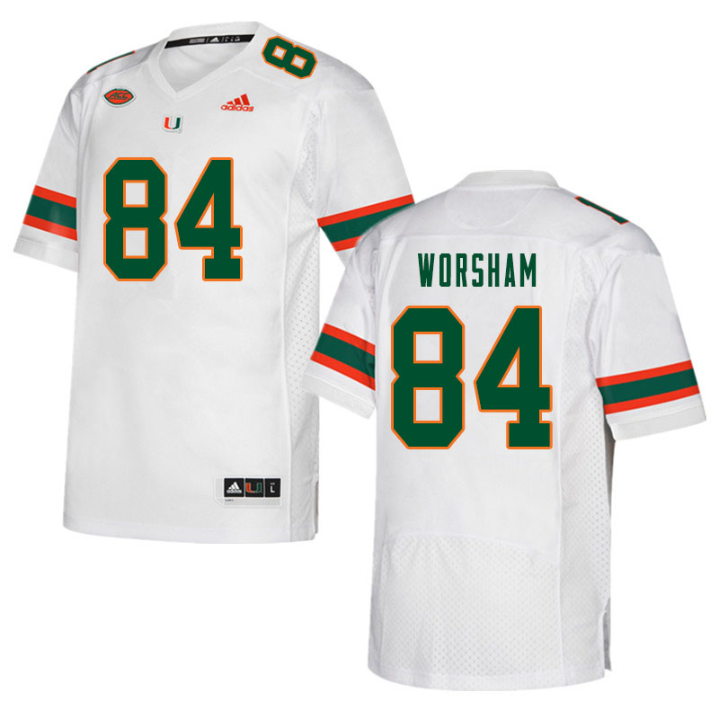 Men #84 Dazalin Worsham Miami Hurricanes College Football Jerseys Sale-White